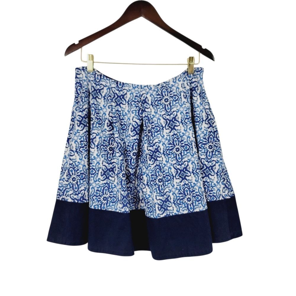 Milly Tile Print A-line Pleated Circle Skirt in Blue Combo Size Large - Picture 3 of 9